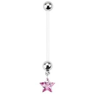 Pregnancy Pink Star Navel Ring Dangle – 14G BioFlex 1” Bar